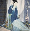 dama en tinta china antigua azul